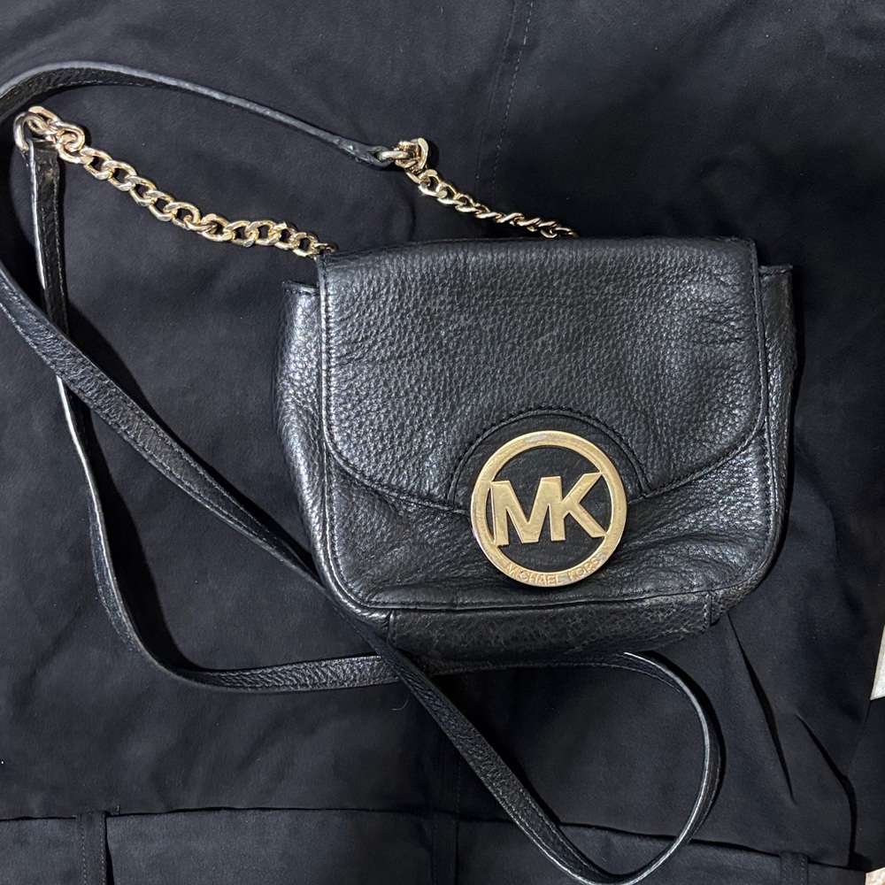 Michael Kors Black Crossbody Bag with Gold Accents